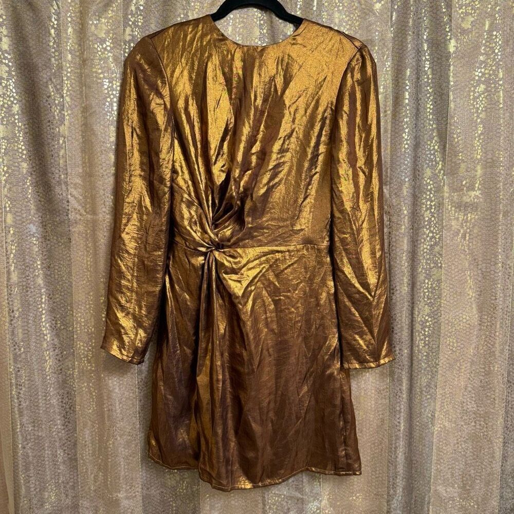 & Other Stories Metallic Shiny Satin Bronze Gold‎ Mini Dress Size 2 NWT